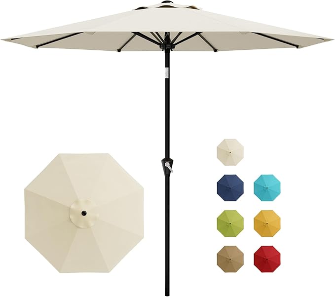 Garvee 10FT Patio Umbrella - Outdoor Table Umbrella with Smooth Crank Lift, Push Button Tilt and 8 Sturdy Ribs - Market Umbrella UV Protection Waterproof for Pool, Deck, Yard, Garden