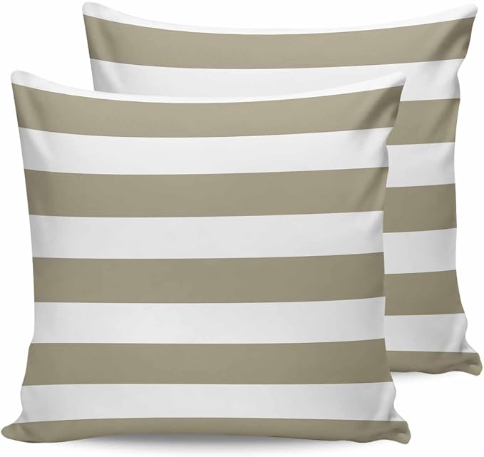 Outdoor Waterproof Throw Pillow Covers Set of 2 Brown White Stripe Pillowcases 16x16 Inches Simple Style Striped Decorative Pillows Cushion Case Patio Pillows for Couch Bed Chair Garden