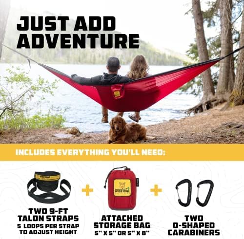 Wise Owl Outfitters Camping Hammocks Duo - Set of 2, Adults and Kids Hammock for Outdoor, Indoor, Single & Double Use w/Tree Straps - Camping Gear Essentials