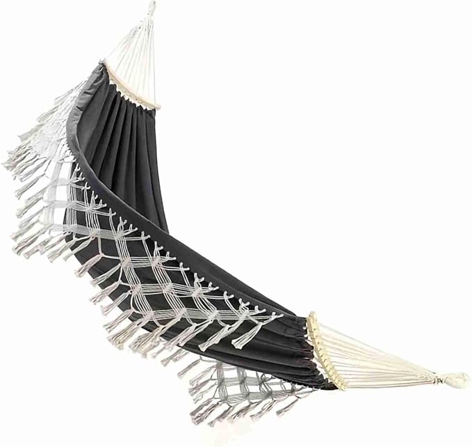 Canvas Hammock, 2 Person Foldable Hanging Swing Hammock with Tassels for Beach Yard Bedroom Patio (Black)