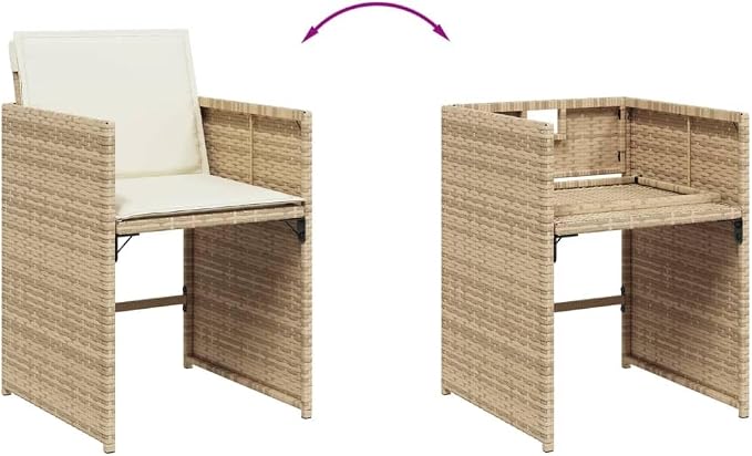 11 Piece Patio Dining Set with Cushions Beige Poly Rattan Outdoor Rattan Dining Table and 10 Folding Chairs for Garden Backyard Relaxation UV Proof Space Saving