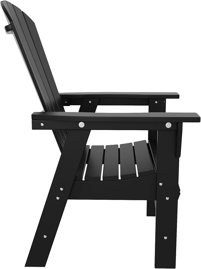 WestinTrends Dylan Adirondack Patio Dining Set for 6, All Weather Poly Lumber Outdoor Table and Chairs Set of 4, 71" Trestle Table and Adirondack Dining Chair with Dining Bench, Black