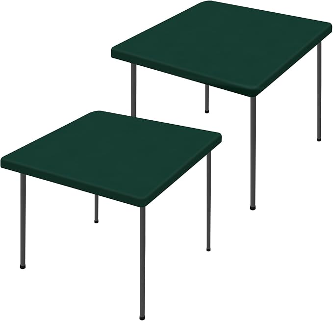 Moosfor Spandex Picnic Table Cloth 2 Pack, Elastic Fitted Tablecloths for Square Tables, Stretch Washable Patio Table Cover for Outdoor, Camping, Banquet and Parties (Hunter Green, 34"x34")