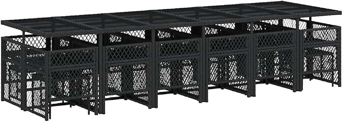 17-Piece Outdoor Dining Set, Black Poly Rattan Table and Chairs with Cream Cushions, Weather-Resistant Patio Furniture for Backyard Garden Gatherings