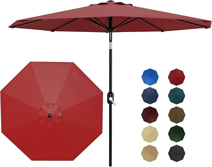 CABIHOME 10 ft Outdoor Patio Umbrella, Outdoor Table Umbrella with 8 Sturdy Ribs | Crank Lift & Push Button Tilt, Yard Umbrella, Market Umbrella for Garden Pool Deck Yard