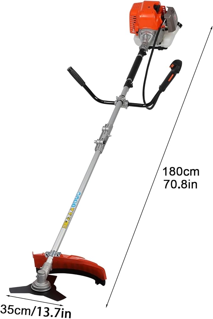 Gas String Trimmer, 52cc Weed Wacker Gas Powered, 2 in 1 Cordless Hedge Trimmer, 2-Stroke Brush Cutter, Handheld Weed Eater, Plastic Handle & Shoulder Strap Included Orange