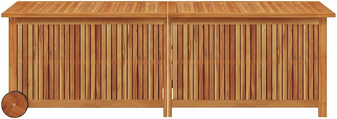 Outdoor Garden Storage Box with Wheels, Large Acacia Wood Deck Bin for Patio Cushions, Toys and Garden Tools, 59.1 x 19.7 x 22.8 inch
