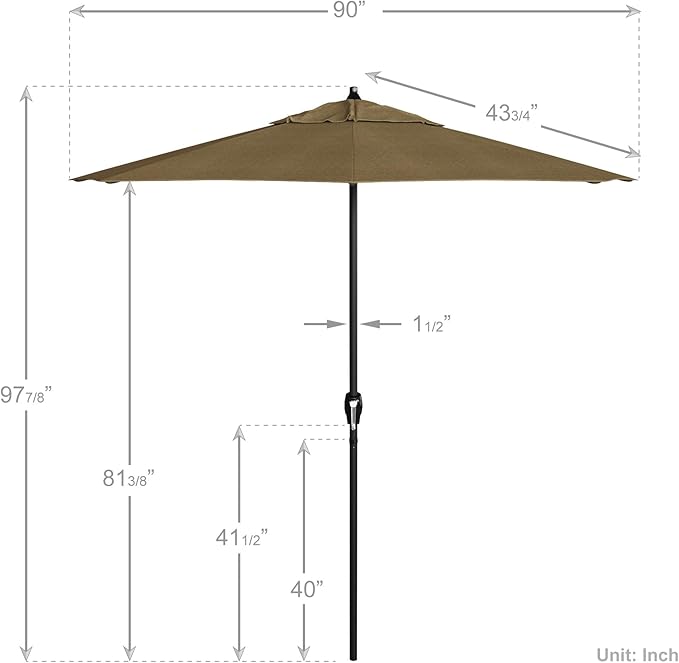 California Umbrella 7.5' Rd Aluminum Patio Umbrella, Crank Lift, Auto Tilt, Black Finish