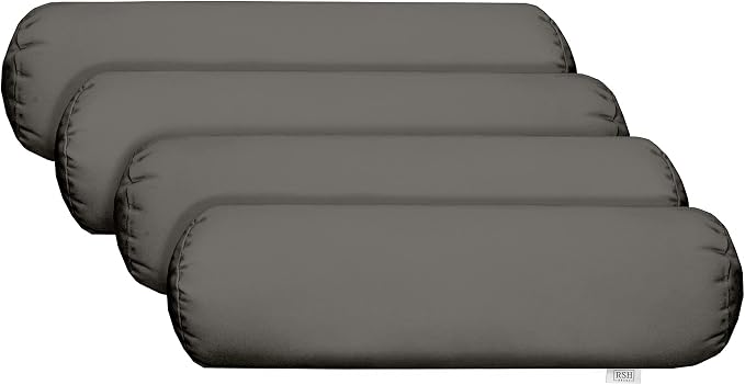 RSH DECOR: Neck Roll Jumbo Bolster Pillows Set of 4 | 24” x 8" | All-Weather Spun Fabric | Water and Fade-Resistant | Outdoor Support Pillows for Patio Furniture | Charcoal Graphite Grey (Gray)