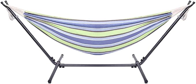 Outdoor 2 Person Hammock Set,Portable Hammock with Heavys-Duty Steel Stand – 250LBS Capacity, Hammock Set for Outdoors, Patio, Garden, and Camping, Includes Carrying Bag, & Adjustable Hooks,Green
