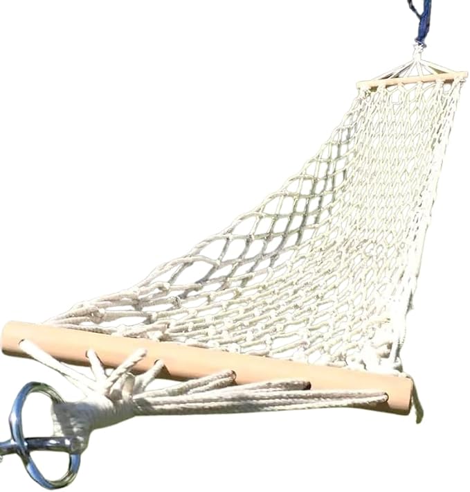 Compact Cotton Rope Hammock with Spreader Bars – 200 × 30 cm Bed, 120 kg / 265 lb Capacity, Portable 1-Person Net (White)