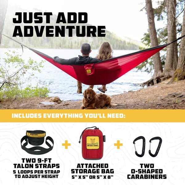 Wise Owl Outfitters Camping Hammock – up to 500lbs Portable Hammock with Tree Straps - Travel, Backpacking, Hiking, Outdoors Camping Gear - Single or Double