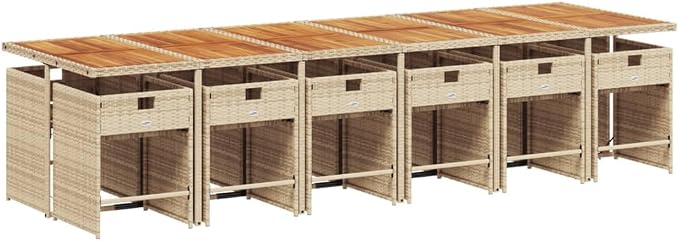 13 Piece Patio Dining Set with Cushions, Space Saving Rattan Cube Table and Chairs for Garden, Backyard, Deck, Beige
