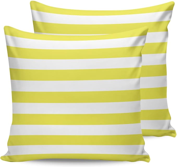 Outdoor Waterproof Pillow Covers for Patio Furniture Yellow and White Stripes Decorative Throw Pillow Cover Solid Striped Pillowcases Set of 2 Cushion Case for Sofa Couch Chair 18 x 18 in