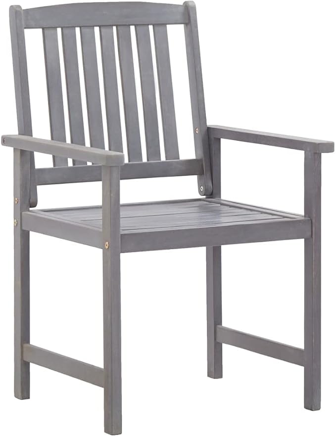 5 Piece Patio Dining Set Gray Solid Acacia Wood Outdoor Table and Chair Set for Garden Backyard and Deck Includes 55 Inch Rectangular Dining Table with Parasol Hole and 4 Chairs