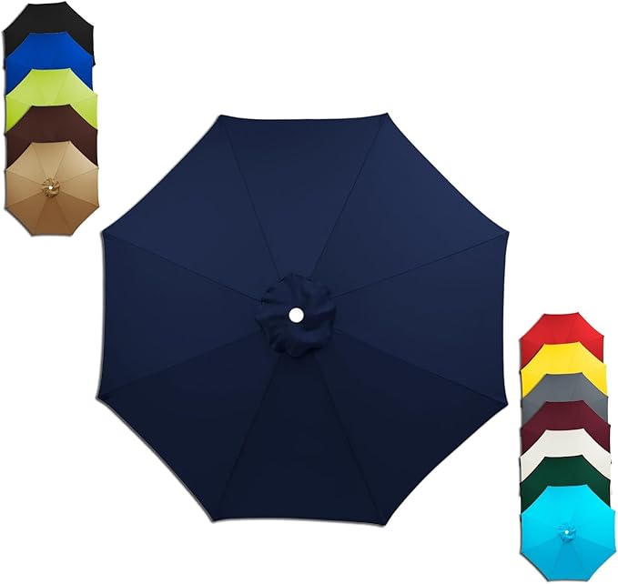 6/8 Ribs Patio Umbrella Replacement Canopy 6.5ft 7.5ft 8.2ft 8.9ft 9.8ft 11.5ft Waterproof UV Protective Replacement Parasol Fabric Cover for Garden Outdoor(Navy Blue,8.2ft/8ribs)