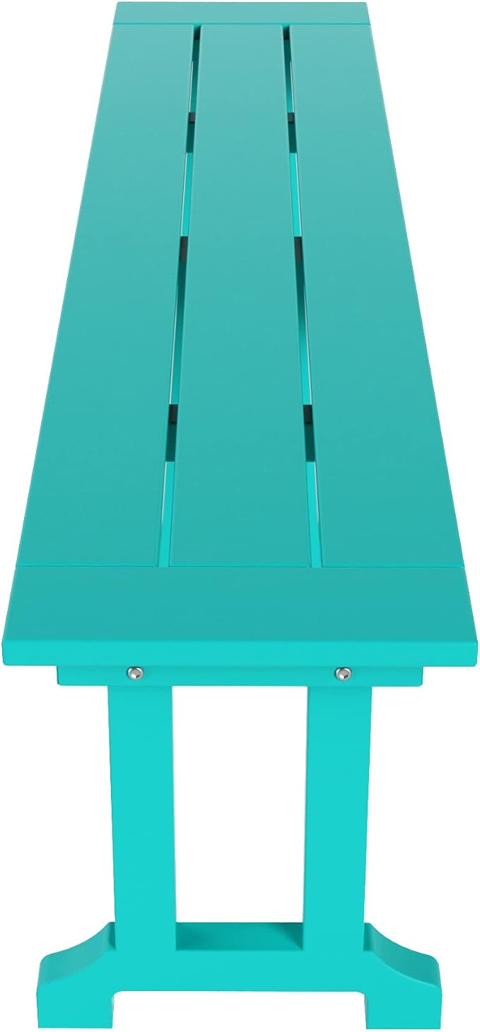 WestinTrends Malibu 6 Piece Adirondack Patio Dining Set with Bench, All Weather Poly Lumber Outdoor Table and Chairs, 71" Trestle Dining Table, 4 Adirondack Chair with Dining Bench, Turquoise
