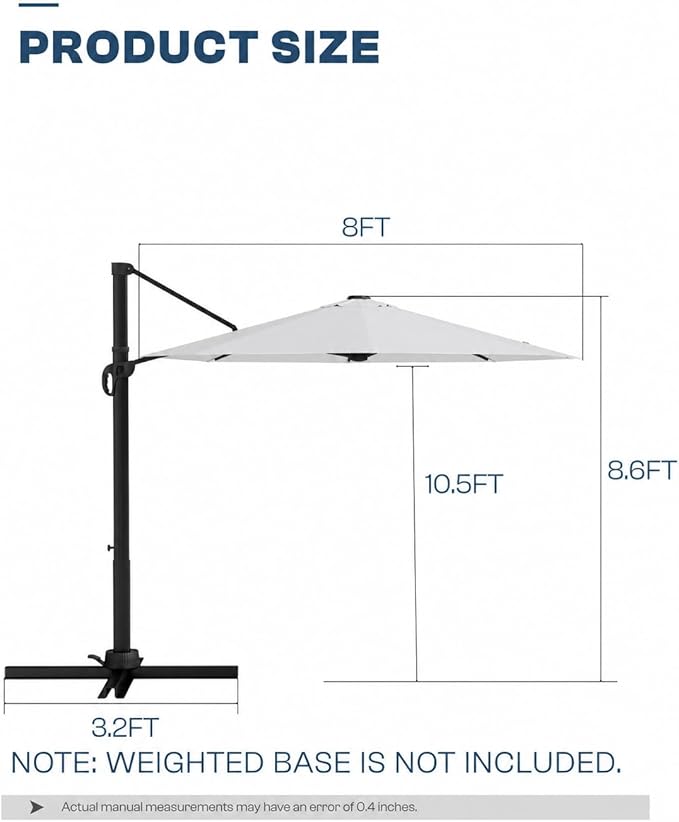 9 FT Round Cantilever Umbrella,Easy Tilt, Fade Resistant & 360° Rotation, Offset for Pool Deck Backyard Patiolight gray (Base not Included)