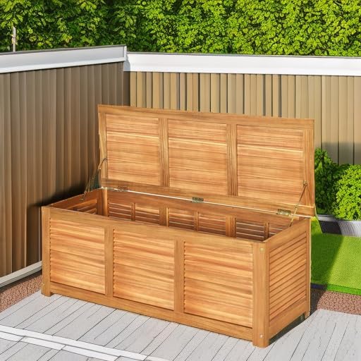 Tangkula 46 Gallon Acacia Wood Deck Box, Garden Backyard Storage Bench, Outdoor Storage Container for Patio Furniture Cushions and Gardening Tools