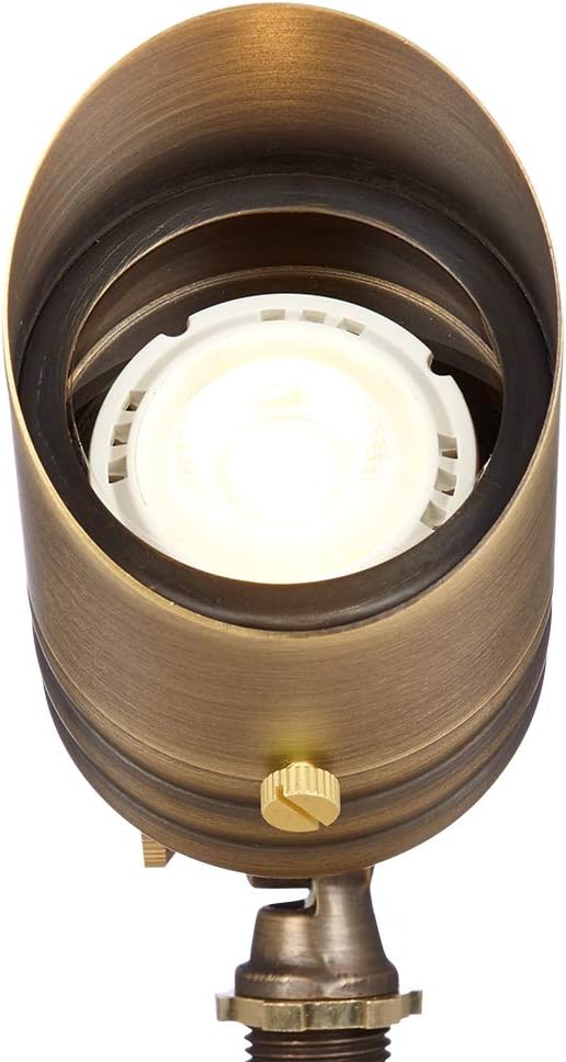 VOLT Fat Boy 12V Brass Outdoor Spotlight (Bronze) with 5W 2700K Warm White 400 Lumen MR16 LED Bulb for Low Voltage Landscape Lighting of Yard, Lawn, Garden, Patio, Trees & House