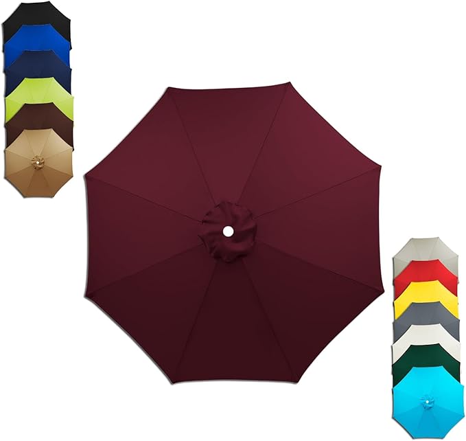 6/8 Ribs Patio Umbrella Replacement Canopy 6.5ft 7.5ft 8.2ft 8.9ft 9.8ft 11.5ft Waterproof UV Protective Replacement Parasol Fabric Cover for Garden Outdoor(Wine Red,9.8ft/8ribs)