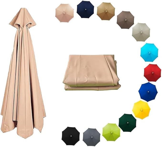 7ft/9ft/10ft Parasol Umbrella Canopy Replacement, Patio Umbrella Replacement Cover, 8 Ribs/6 Ribs Parasol Top Replacement Cloth(Champagne,300cm/10ft-6ribs)