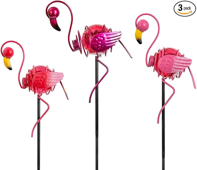 Stargarden 3 Pack Flamingo Solar Lights, Metal Garden Stakes Figurine Lights, Decorative Waterproof Yard Decorations for Pathway, Patio, Outdoor