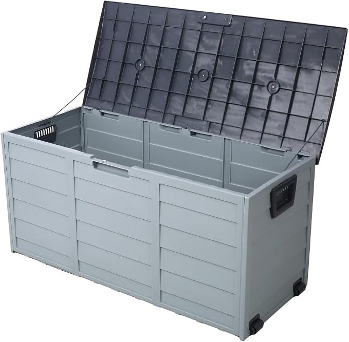 75 Gallon Resin Deck Box – Outdoor Storage Box with Wheels, Waterproof & UV Resistant, Perfect for Patio Furniture Cushions, Garden Tools, and Backyard Organization