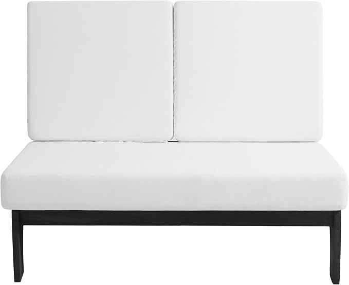 Outdoor Furniture Patio Couch, Weather Resistant Patio Loveseat Sofa Couch with Removable Cushion & Pillows, Black Wood Frame for Porch & Backyard Seating - Beige