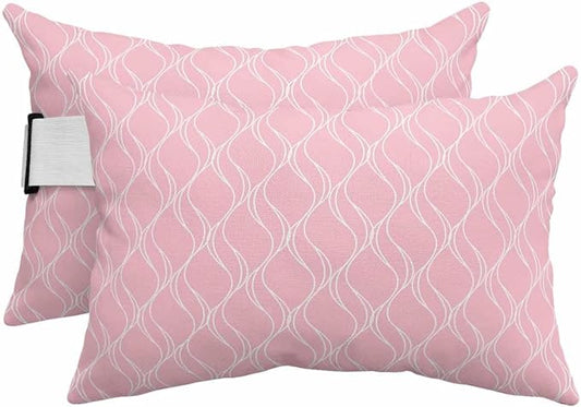 Pack of 2 Outdoor Lumbar Pillow Covers 12x20 Inch, Pink White Stripes Waterproof Throw Pillow Covers Set, Simple Geometric Modern Monochrome Indoor&Outdoor Cushion Cases for Patio Porch Beach