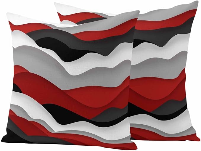 Ocean Waves Outdoor Waterproof Throw Pillow Covers Set of 2, 26"x26", Black Red Wave Gradient Decorative Pillow Covers Outside Cushion Case for Patio Porch Garden