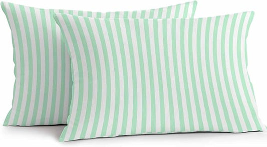 Lumbar Pillow Covers 20x12 Inch Set of 2, Green White Stripe Waterproof Outdoor Cushion Covers, Modern Minimalist Geometric Striped Decorative Pillowcases for Couch, Sofa, Bed, Garden, Patio