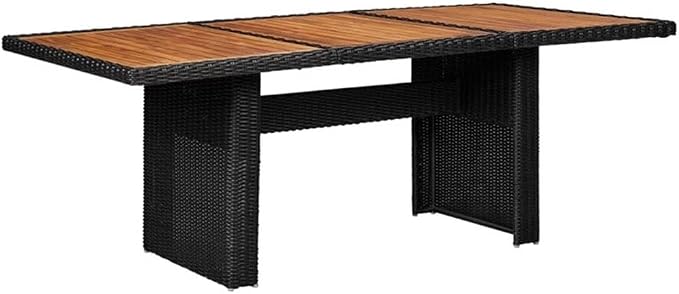 Afuera Living 7-Piece Patio Dining Set, Black Powder-Coated Steel Frame, Acacia Wood Tabletop, Poly Rattan Chairs with Removable Weather-Resistant Cushions, Comfortable Outdoor Garden Terrace