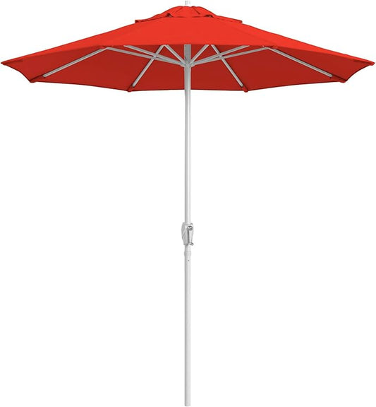 California Umbrella 8-Year Protection 7.5 Ft Outdoor Patio Umbrella, Solstice Fade-Resistant Fabric, Auto-Tilt, Heavy Duty Aluminum Frame, 8 Reinforced Ribs for Pool or Deck, White Pole, Sunset