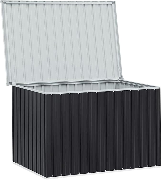 Galvanised Steel Patio Storage Box Anthracite, 58.7x39x36.6 Inch Outdoor Storage Chest for Cushions, Tools, Garden Equipment
