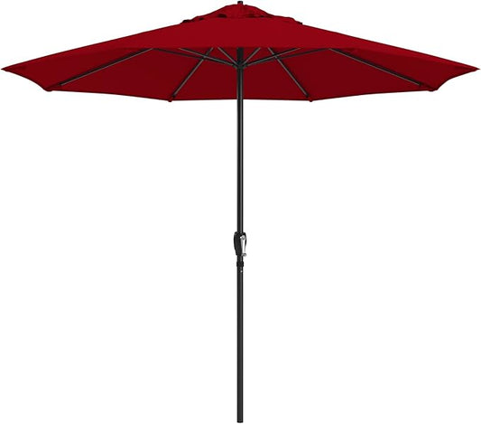 California Umbrella 8-Year Protection 9 Ft Outdoor Patio Umbrella, Solstice Fade-Resistant Fabric, Auto-Tilt, Heavy Duty Aluminum Frame, 8 Reinforced Ribs for Pool or Deck, Black Pole, Red