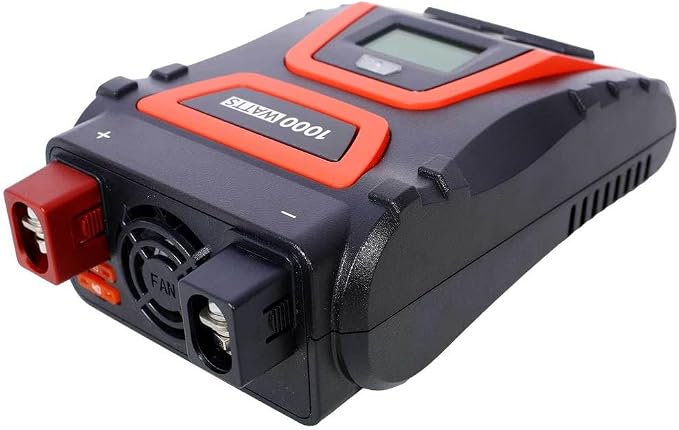 1000W Power Inverter, 12V DC to 115V AC, 2000W Peak, 2 AC Outlets, 2 USB (2.4A) + 1 Type-C (5V/3.1A), LCD Readout, Outside Blade Fuse, ETL Listed, Modified Sine - for Car, Truck, RV, Camping