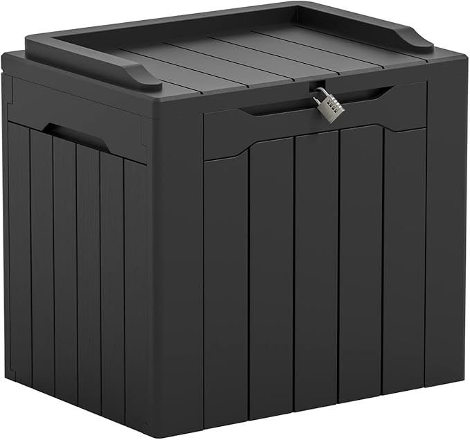 Greesum 31 Gal Resin Deck Box,Outdoor Storage for Patio,Garden Tools,Pool Supplies, Weatherproof and UV Resistant, Lockable, Black