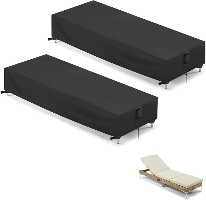 Chaise Lounge Covers, 2 Pack Waterproof Outdoor Lounge Chair Covers for Patio Furniture, Pool Lounge Chair Outdoor Furniture Cover - 80 x 30 x 13 Inch