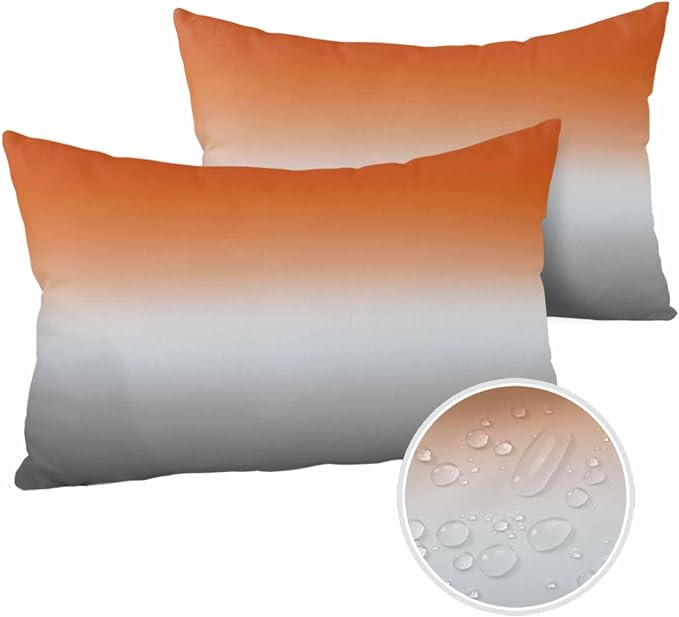 Outdoor Waterproof Throw Pillow Covers Set of 2 Orange Grey Ombre Lumbar Pillowcases 20x12 Inches Gradient Gradual Color Patio Decorative Pillows Cushion Case Patio Pillows for Couch Bed Chair Garden