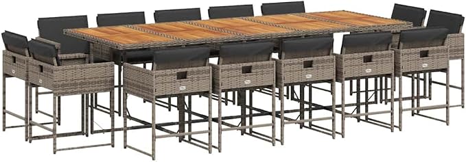 15 Piece Outdoor Patio Dining Set, Foldable PE Rattan Chairs and Acacia Wood Table for Garden Backyard Deck Dining