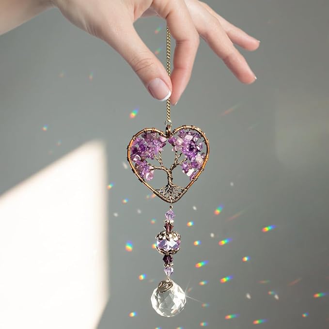 Tree of Life Crystal Suncatcher Rainbow Drop Pendant Window Decor | Tree of Life Crystal Suncatcher Hanging Drop Pendant Rainbow Maker for Window Home Garden Car Office Wedding Decor