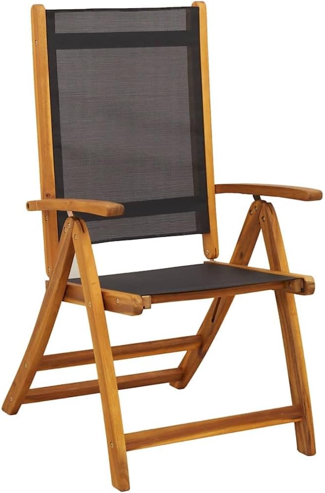 7 Piece Patio Dining Set Solid Acacia Wood with Extendable Table 59-79 Inches and 6 Folding Chairs Adjustable 5 Positions for Garden Terrace Backyard Outdoor Use