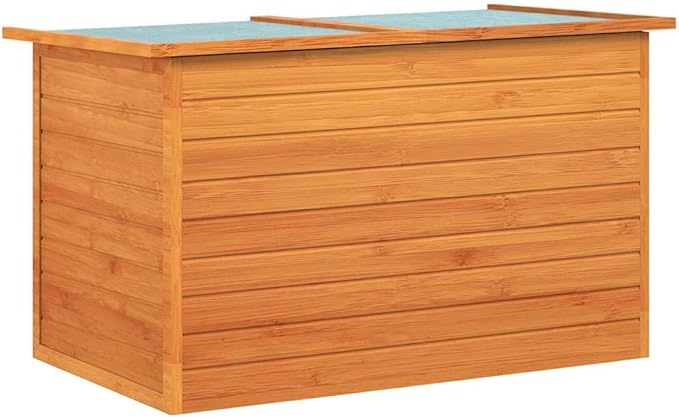 Outdoor Storage Box 49.6 inch Wood Deck Chest with Waterproof Roof for Patio Garden Cushion Blanket Organizer Brown