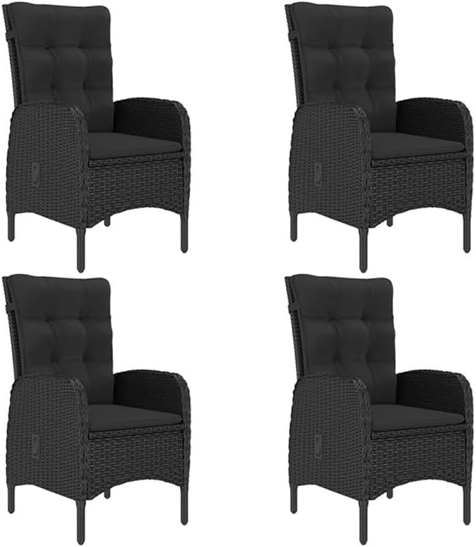 Afuera Living 5-Piece Patio Dining Set, Black Poly Rattan, Acacia Wood & Steel, Includes Rectangular Table & 4 Armchairs, UV/Water Resistant, Ergonomic Curved Backrests, Modern Garden or Terrace