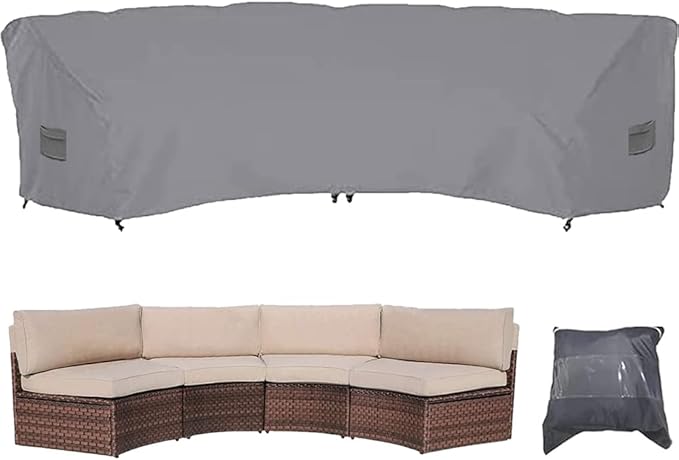 Patio Sectional Curved Sofa Protector Cover Waterproof Heavy Duty 420D Oxford Outdoor Sectional Curved Couch Sofa Furniture Covers with Windproof Reinforced Buckles (190.16x38.98x36.22in)