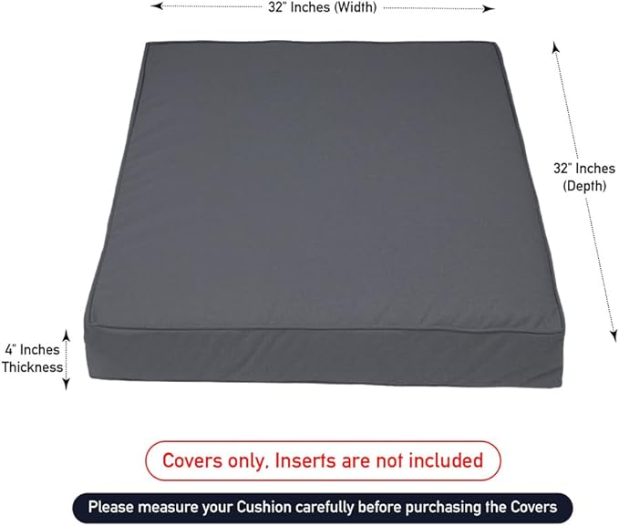 Covers & All Square Outdoor Cushion Covers for Patio Furniture Sets, Water, Tear & UV Resistant Polyester Cushion Slipcover with Zippers (Pack of 2) (32" W x 32" D x 4" Thick, Charcoal Gray)
