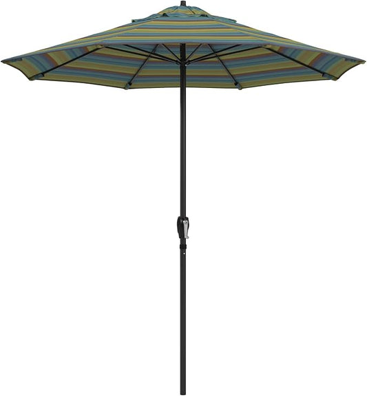 California Umbrella 12-Year Protection 7.5-Ft Outdoor Patio Umbrella, Sunbrella Fade-Resistant Fabric, Auto-Tilt, Heavy Duty Aluminum Frame, 8 Reinforced Ribs for Pool or Deck, Black Pole, Astoria Lagoon