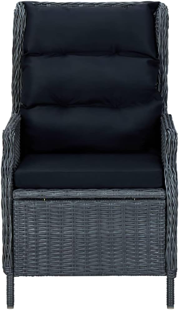3 Piece Patio Dining Set Dark Gray Outdoor Furniture with Adjustable Reclining Chairs, PE Rattan Steel Frame, Glass Table for Garden Backyard Deck Entertaining