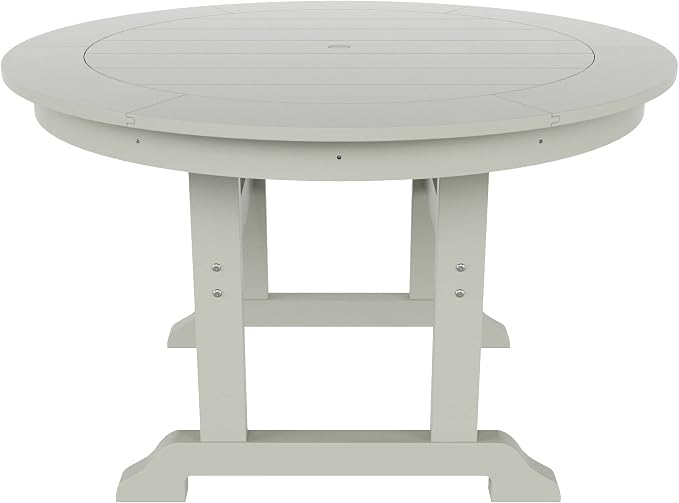 WestinTrends Ashore 5 Pieces Adirondack Outdoor Dining Set, All Weather Poly Lumber Slatted Modern Farmhouse Patio Furniture Set, 47" Trestle Round Table and 4 Adirondack Dining Chair, Sand